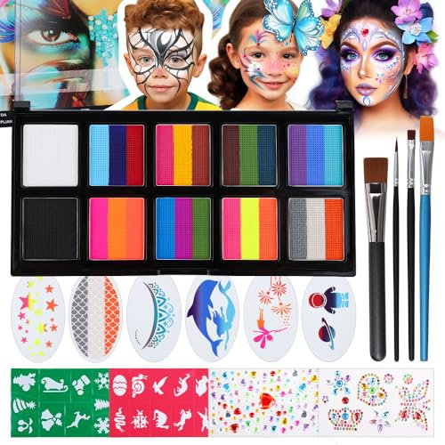 Janolia Body Painting, 26 Colori Truccabimbi Kit Anallergici Atossici con 4 Pennelli, Trucca Bimbi Professionali, Trucco Viso Bambini, Face Painting Bambini per Halloween, Carnevale, Pasqua, Natale