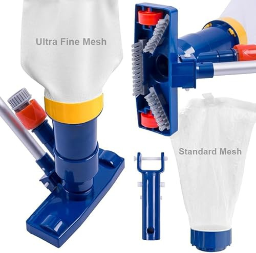 POOLAZA Manual Pool Vacuum with Double Fine Mesh Bags & 56 Aluminum Pole