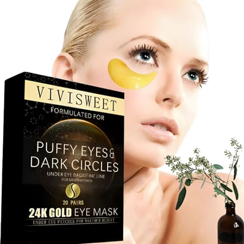 Parches Ojos Bolsas Y Ojeras, Pack de 20 Pares, Mascarilla Para Ojos De Oro 24 Quilates Parche Hidratante Para Ojos Hombre Y Mujer Con Colageno, Anti Edad Mascarilla Facial Contorno de Ojos