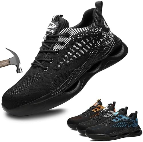 Mitudidi Basket de Securite Hommes Femmes légère Chaussures de Travail Antidérapant Embout Acier Protection Confort Léger Respirante Basket de Travail 46 EU