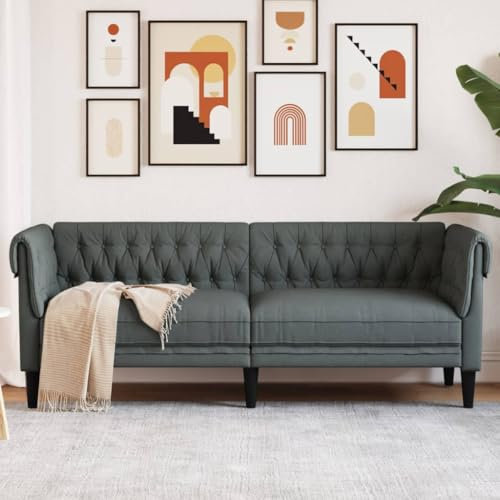ShGaxin Chesterfield 3-sits soffa mörkgrått tyg, vardagsrumssoffor, relaxsoffa - 372557