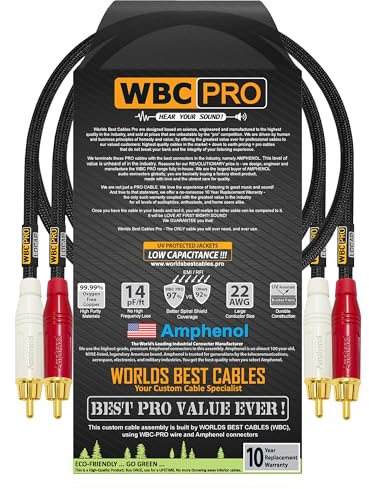 1.5 Foot RCA Cable Pair - WBC-PRO-LOCAP Low-Capacitance (14pF/ft) 22 AWG Ultra-Silent Audiophile & Professional-Grade Audio Interconnect Cable with Amphenol ACPR Gold RCA Plugs & Black Tweed Jacket