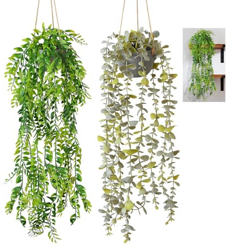 Joyblossom 2 Stück Hängepflanze Künstlich mit Töpfen, Kunstpflanze Hängend, Hängepflanze Künstlich, Kunstpflanzen Wie Echt, Plastik Pflanze Deko, für Hausgarten Indoor Outdoor Decor