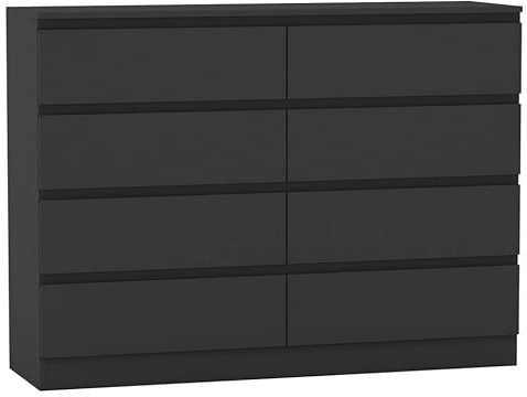 URBNLIVING Modern Black Wooden Chest with 8 Drawers for Bedroom Office Storage Versatile Bedside Table Stylish Cabinet for Organizing Clothes Accessories Work Place Supplies and Personal Items