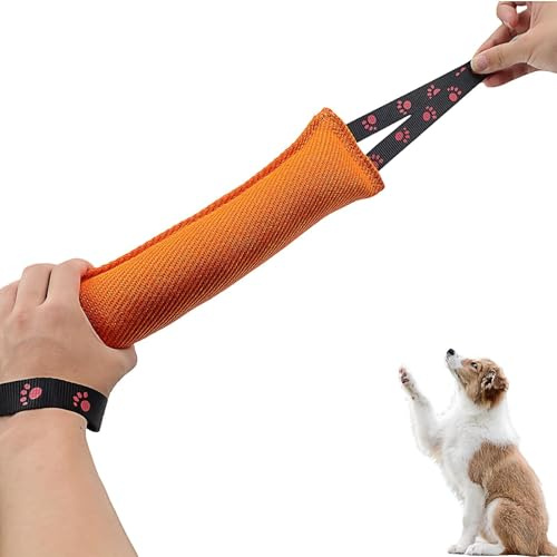 HASLED Juguete para Perros Indestructible Mordedor 30 cm - Salchicha de Tela Reforzada Naranja con Asas para Tira y Afloja, Entrenamiento y Masticación