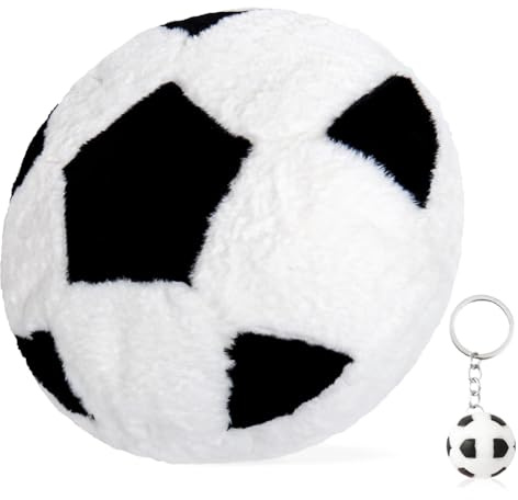 OPVXZAD Cuscino In Peluche a Tema Calcio, Peluche Giocattolo Plue Football Toy & Portachiavi Calcio, Palla Di Stoffa Peloso, Giocattolo Morbido, Regalo Per Ragazzi, 35x35 cm