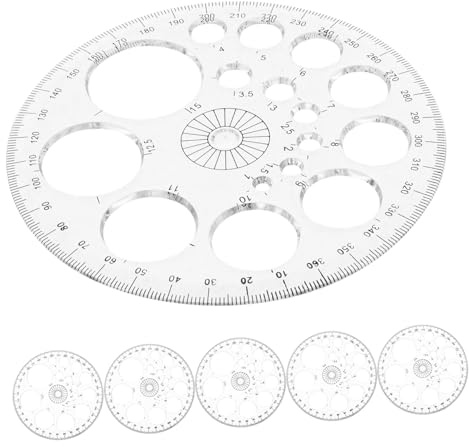 FUNNETOYU Transportador Circular Multifuncional De 11,5 Cm, 6 Piezas, Regla De Plástico Transparente para Dibujo y Medición Precisa Arquitectura y Diseño Técnico