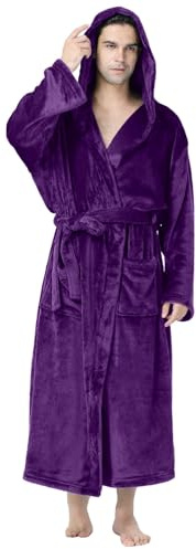 Generisch Albornoz de algodón para hombre, con capucha, bata larga para sauna, camisón grueso de flojel, poncho de baño, toalla, tallas grandes, bata de invierno, ropa de dormir con bolsillos y
