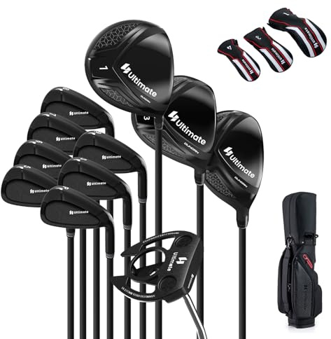 COSTWAY Set di Mazze da Golf per Uomo, Borsa con Tracolla e Maniglia, Copertura Antipioggia e 3 Coprimazzi, Driver 1 da 460CC, Fairway 3, Ibrido 4, Ferri 5, 6, 7, 8, 9, P, S e Putter (Senza Supporto)