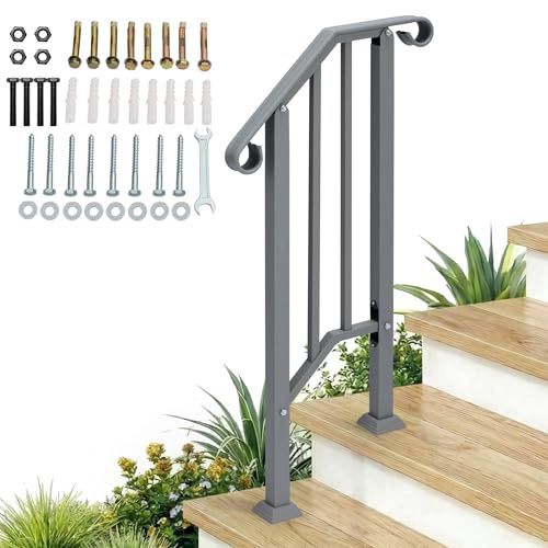Outopee 3 Level Outdoor Handrail for 1-2 Steps, Silver