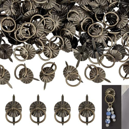 PH PandaHall 80pcs Brad Fasteners with Pull Rings, Antique Bronze Drawer Pull Ring Handle Metal Decorative Fasteners for Craft Drawers Journals Cards Paperback Book Albums Scrapbooks Jewellery Box