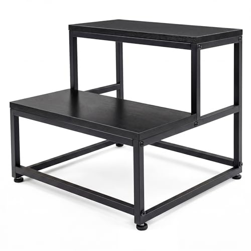 Levede Step Stool Heavy Duty for Adults & Kids – 2 Step Stool with Non-Slip Adjustable Feet & Rounded Edges, Multi-Use for Kitchen Bathroom Bedroom RV, Black