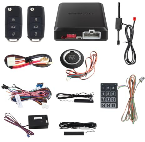 EASYGUARD PKE car alarm system with remote start starter push start stop button touch password entry uncut key blade FSK technology code rolling ec002-v-ns