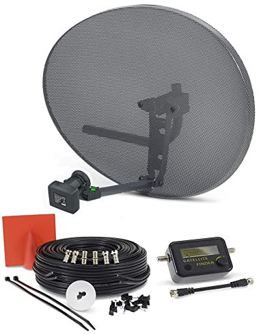 SSL Satellites Zone 2 Satellite Dish Quad LNB + 5 Meter Black Twin Cable FTA Signal Pointer Satellite SKY, SKY+, HD, Freesat TV Signal Finder Caravan Motorhome Satellite System Box Kit