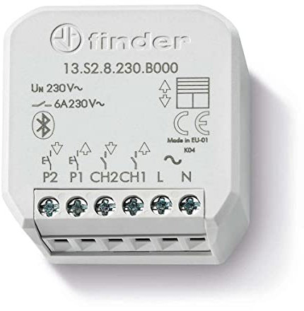 Finder Attuatore bluetooth comando tapparelle Connesso da Incasso Tipo 13.S2.8.230.B000. Per il controllo da remoto di tende e tapparelle elettriche. Connessione Bluetooth Low Energy