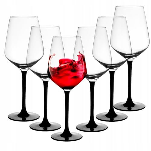 Altom Design Lot de 6 verres à vin à long pied noir dans une boîte cadeau rubis, 370 ml
