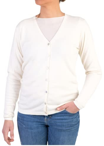 Cardigan Donna Misto Cashmere Golfino Avvitato Bottoni Made in Italy Classico Lana Merinos Giacca Manica Lunga Autunno Maglia Cachemire Autunno Inverno Nero Grigio Beige Invernale (XL, Bianco)