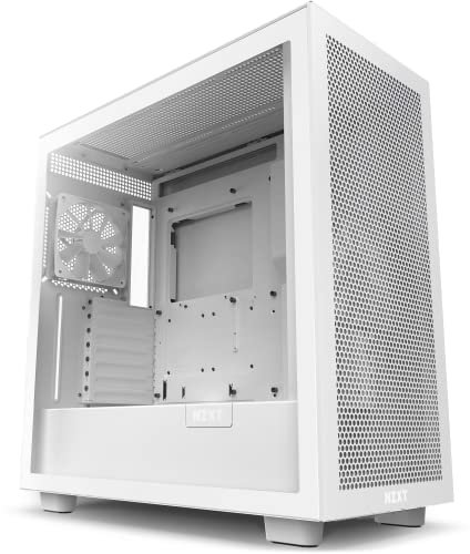 NZXT H7 Flow White - Carcasa para juegos de PC de flujo de aire de torre media - Vidrio templado - Gestión de cables mejorada - Listo para refrigeración por agua