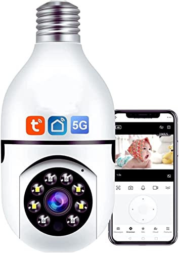VCY Bulb Security Camera, E27 WiFi WiFi Colour Night Vision 360 grader Pan/Tilt IP Camera, 2.4GHz 1080P Smart Home Surveillance Barn Cam Alarm Two-Way Talk Inomhus Husdjur