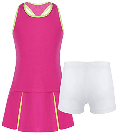 Aiihoo Mädchen Sport Kleidung Set Ärmellos Racerback Tennis Kleider Mit Shorts Fitness Workout Yoga Running Outfit Tennisanzug Sportanzug Rosenrot A 122-128