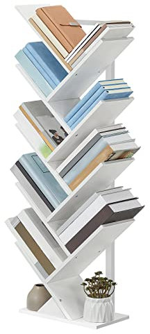 HOOBRO Tree Bookshelf Tall, 9-Tier Floor Standing Book Shelf, Tall Bookcase for CDs Albums, for Living Room, White EWT08SJ01G1