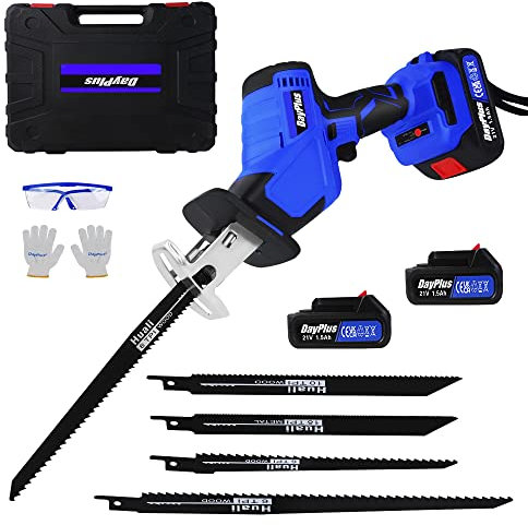 680W Garden Cordless Reciprocating Saw, Brushless Reciprocating Saw 21V Cordless Wood Saw, Sabre Saw w/2x1500mAh Battery, 4 Saw Blades for Tree Branches PVC Metal, 1900RPM Variable Speed Electric Saws