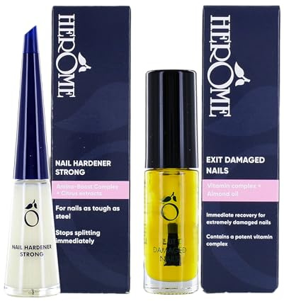 Herome Combi-Pack Soin SOS Ongles Abîmés & Durcisseur Fort Pour Ongles - Le Numéro 1 Depuis 1982! (Exit Damaged Nails 7ml. & Nail Hardener Strong 10ml.)