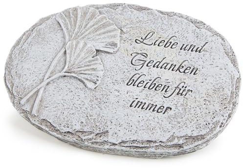 Logbuch-Verlag Grabschmuck Stein mit Text 17 x 11 x 7 cm Ginkgo hellgrau Silber Allerheiligen Deko frostsicher