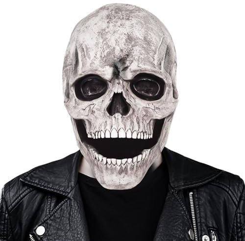 Halloween dödskalle mask med rörlig käke, läskig heltäckande huvud 3D skelett av naturlig latex, halloween dekoration dödskalle spöke ansikte för cosplay party huvudbonad (1)