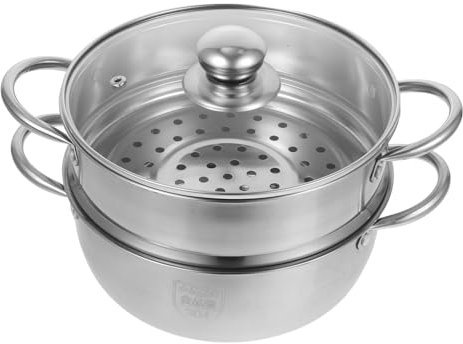 Alipis Stainless Steel Steamer Pot and Soup Stockpot, Double-Layer 20cm, Non-Magnetic Rustproof Milk Pan Compatible with Induction Cooker for Home Kitchen Cooking Random Style