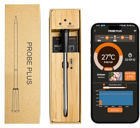 Termómetro Inalámbrico Para Carne Bluetooth, Termómetro De Cocina Inteligente IPX7, Monitoreo Mediante Aplicación Para Horno, Parrilla y Barbacoa, Termómetro Digital Cocina