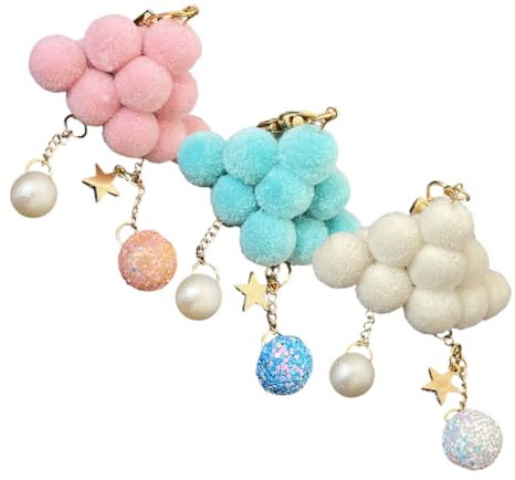 Garneck 3stücke Plüsch-schlüsselanhänger Mit Ball-form Und Stern-dekoration Schöne Taschenanhänger Für Mädchen Leicht Und Langlebig