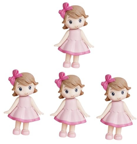 Amosfun 4pcs Doll Figures Cake Topper Birthday Cake Decorations Girl Toys Long-lasting Material for Party Supplies