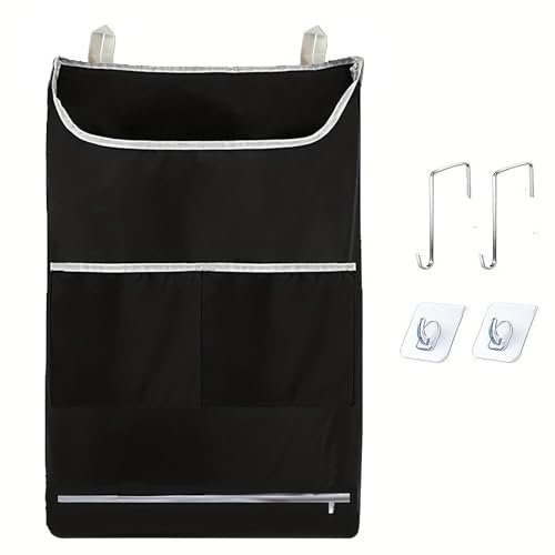 Hshenjhu Sac à Linge, Sac à Linge Sale de Grande, Pliable avec Crochets en Acier Inoxydable et Crochets Adhésifs, Résistants aux Déchirures, pour le Voyage la Maison, 78 x 48 cm, (Noir）