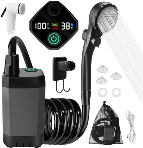 TAVADA Campingdusche Tragbare,Tragbare Campingdusche,6000mah Camping Dusche mit Pumpe,Mobile Dusche mit Wiederaufladbarem,AußEnduschen mit Akku und Temperaturanzeige,mit Duschkopf und Schlauch