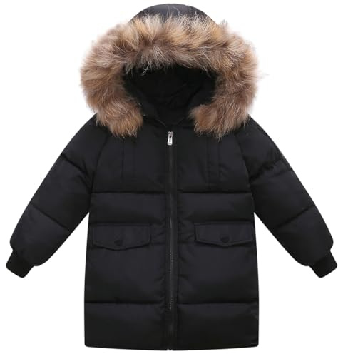 Valcatch Manteau d'hiver rembourré pour garçons et filles, veste parka, doudounes longues épaisses, manteaux pour enfants et adolescents à capuche en fausse fourrure, veste coupe-vent d'hiver, veste