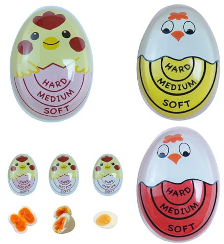 BMZXCH 3 Piezas Egg Timer, Huevos Duros Temporizador para Huevos Cocidos, Medidor de Cocción Temporizador de Huevos Resinoso Cocidos de Cocina en Casa, Minuteur pour Oeuf (Suave, Medio y Duro)