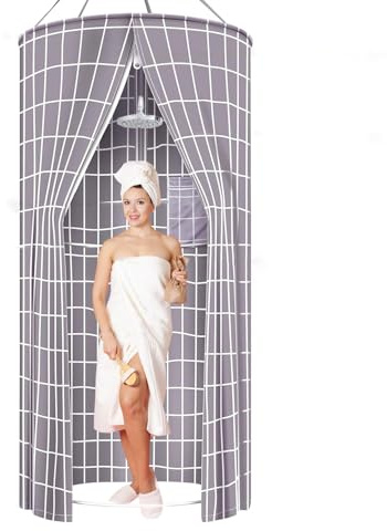 PFOIBOU Tenda da Doccia Tonda, Tenda da Doccia Tonda Sospesa 100x200 cm, Tende da Doccia per Esterni per Campeggio all'aperto, Spiaggia, Doccia, Toilette, Privacy (Grigio, 80 X 200 cm)