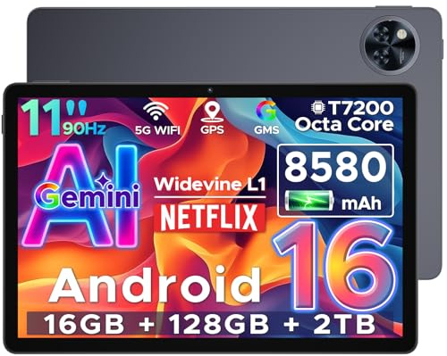 DOOGEE U11 Tablette Android 16 avec Gemini AI,11 Pouces 90 Hz,16GB RAM+128GB ROM(2TB TF),Octa-Core Tablette Android, 8580mAh,Corps Métallique Ultra-Mince 7,9 mm,Caméra 13MP,Widevine L1/Face ID/5G WiFi