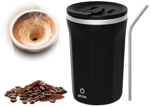 WIYETY Tasse à café électrique auto-agitatrice de 380 ml : tasse auto-agitatrice en acier inoxydable, tasse à café avec indicateur de température, tasse auto-agitatrice magnétique pour café, thé, lait