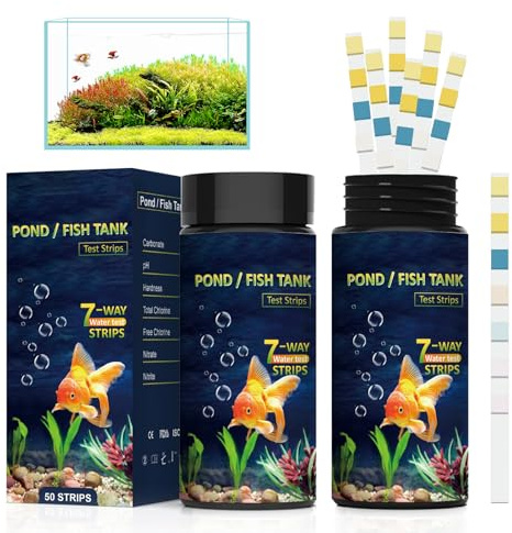 200 Pcs 7 In 1 Aquarium Test Strips,Fish Tank Test Strips for Freshwater Fish Tank Saltwater Pond,Fast Testing Ph/Carbonate/Hardness/Total Chlorine/Residual Chlorine/Nitrate/Nitrite