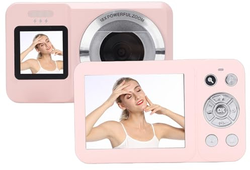 Annadue Cámara Digital 4K para Fotografía, Cámara de Vlogs de 64 MP para Principiantes y Adolescentes, Zoom de 18x, Enfoque Automático AF, Estabilización, Pantalla Dual, Linterna (Pink)