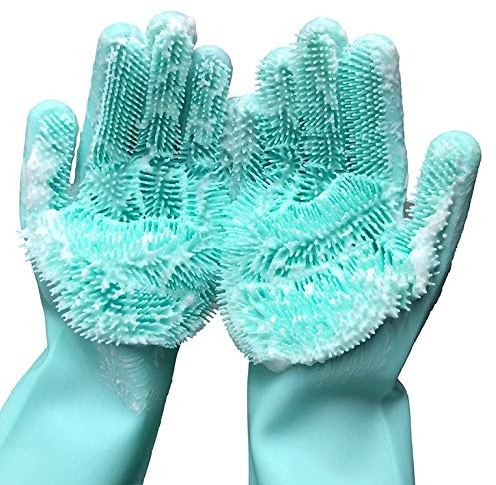 Magic Dishwashing Cleaning Sponge Gloves Reusable Silicone Brush Scrubber Gloves