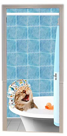 A.Monamour Türtapete Selbstklebend Türfolie Türposter 3D Lustige Katze Die Ein Bad In Der Badewanne Mit Spielzeugente Nimmt Vinyl Folie Türdeko Tapete Wandbild Türaufkleber Türtattoo 77 x 200 cm