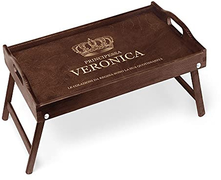 Maverton Vassoio da Colazione a Letto Personalizzato - Tavolino Pieghevole - Colore Marrone Scuro - Incisione Laser - Tavolo Multiuso 50 x 30 cm - regalo - donna - Principessa