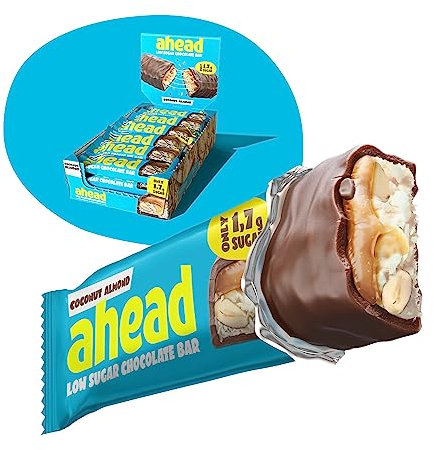 AHEAD Keto Riegel – Coconut Almond – 18 x 35g – Low Carb Riegel ohne Zuckerzusatz – nur 5g Net Carbs pro Low Carb Süßigkeit – Gesunde Snacks mit zuckerfreier Kokos Schokolade