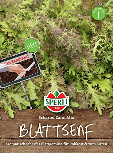 Sperli 83050 Blattsenf Scharfer Zahn Mix (Saatband), aromatische scharfe Mischung aus roten und hellgrünen Blattsenf