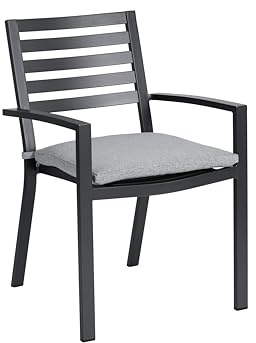 METRO Professional Gartenstuhl mit Armlehne und Kissen, Aluminium, 57 x 61 x 85 cm, 150 kg Tragkraft, Dunkelgrau