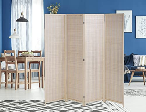Room Divider Privacy Screen 4 Panel 72 Inches High Folding Portable Room Dividers,Dressing Screen with Bamboo,Wall Dividers for Rooms Dorms Hotel,Partitions and Dividers Freestanding