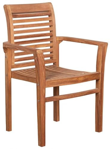 MR. DEKO® Stapelsessel Derby Teakholz | Armlehnenstuhl Teak - Bear Chair | Liegestuhl - Relaxstuhl - Gartenstuhl stapelbar | Outdoormöbel Teakmöbel - für Balkon, Terrasse, Wintergarten, Garten